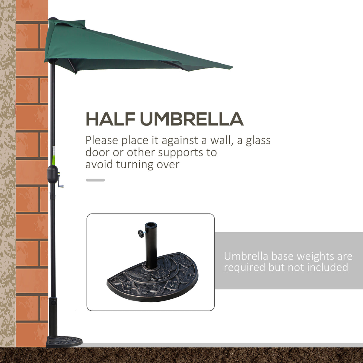 Polyester Half Parasol Umbrella 269cm Wide x 138cm Depth - Velmora