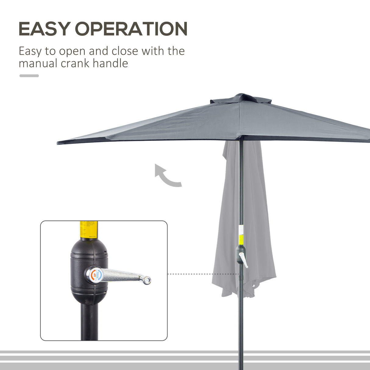 Polyester Half Parasol Umbrella 269cm Wide x 138cm Depth - Velmora