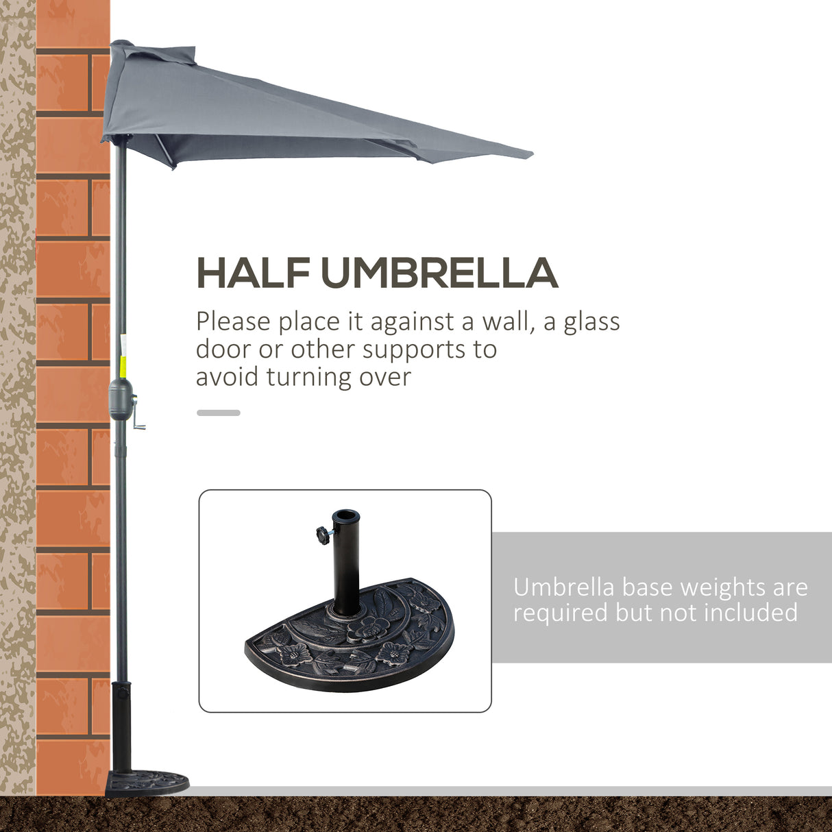 Polyester Half Parasol Umbrella 269cm Wide x 138cm Depth - Velmora