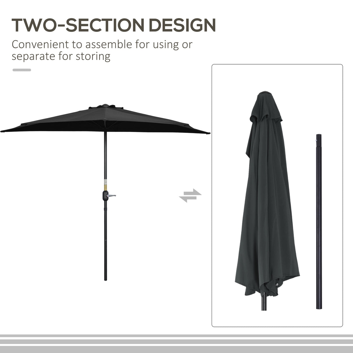 Polyester Half Parasol Umbrella 269cm Wide x 138cm Depth - Velmora