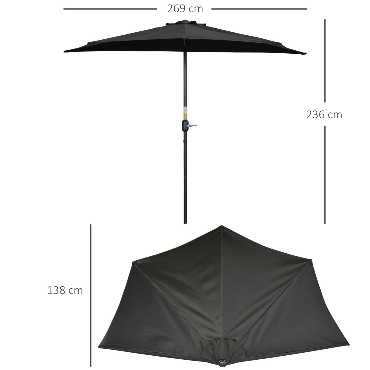 Polyester Half Parasol Umbrella 269cm Wide x 138cm Depth - Velmora