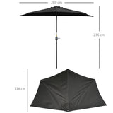 Polyester Half Parasol Umbrella 269cm Wide x 138cm Depth - Velmora