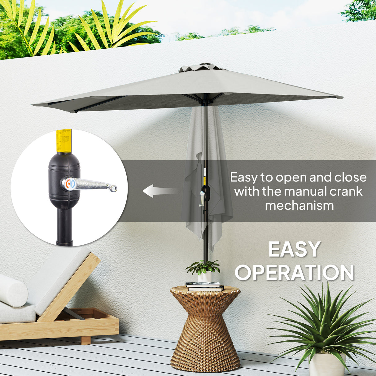 Polyester Half Parasol Umbrella 269cm Wide x 138cm Depth - Velmora