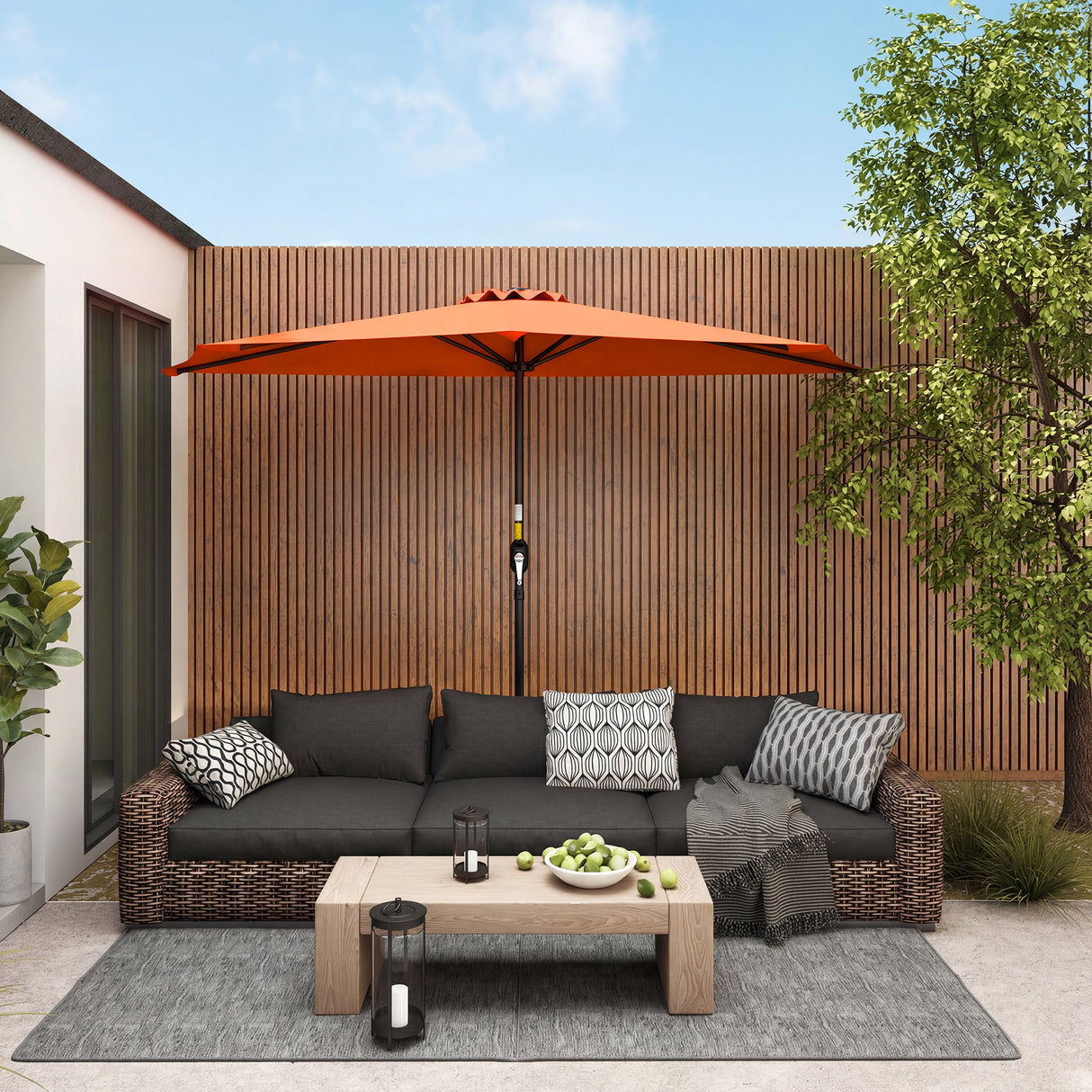 Polyester Half Parasol Umbrella 269cm Wide x 138cm Depth - Velmora