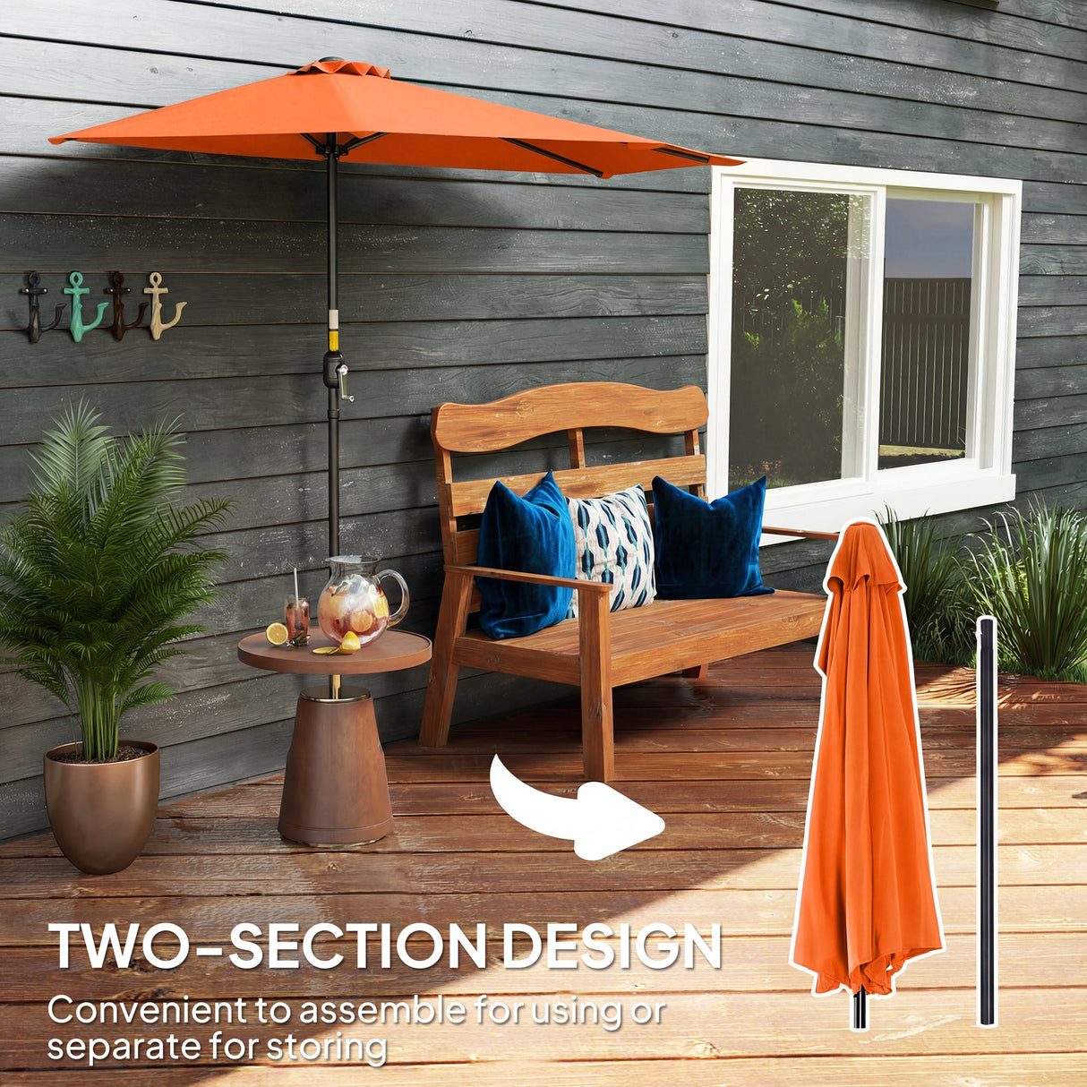 Polyester Half Parasol Umbrella 269cm Wide x 138cm Depth - Velmora