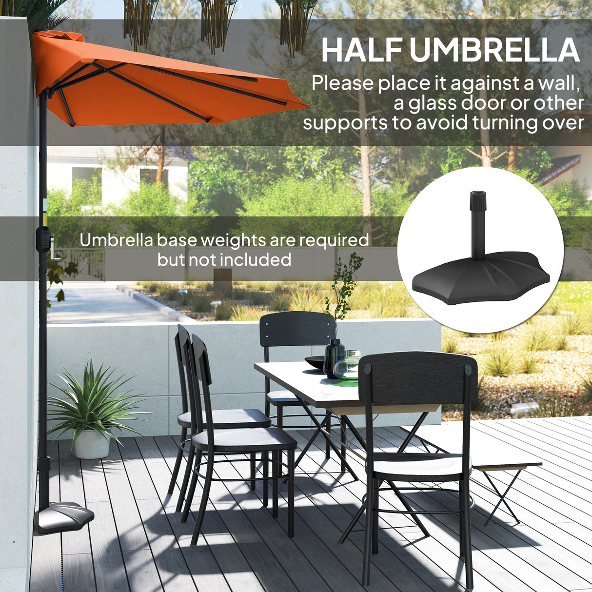 Polyester Half Parasol Umbrella 269cm Wide x 138cm Depth - Velmora