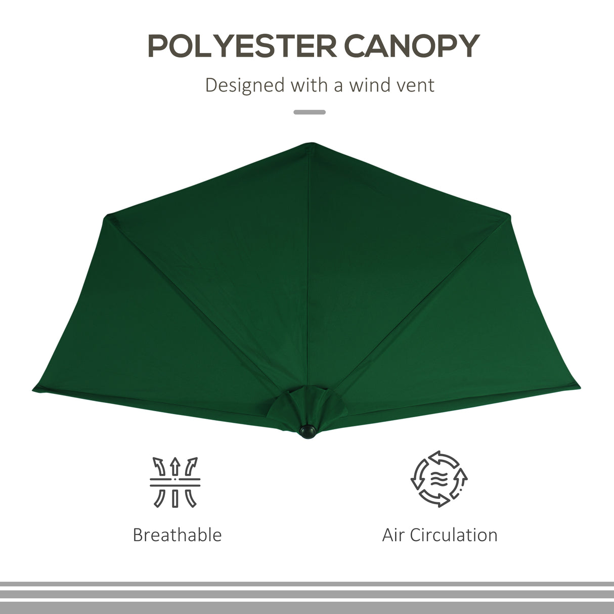 Polyester Half Parasol Umbrella 293cm Wide x 150cm Depth - Velmora