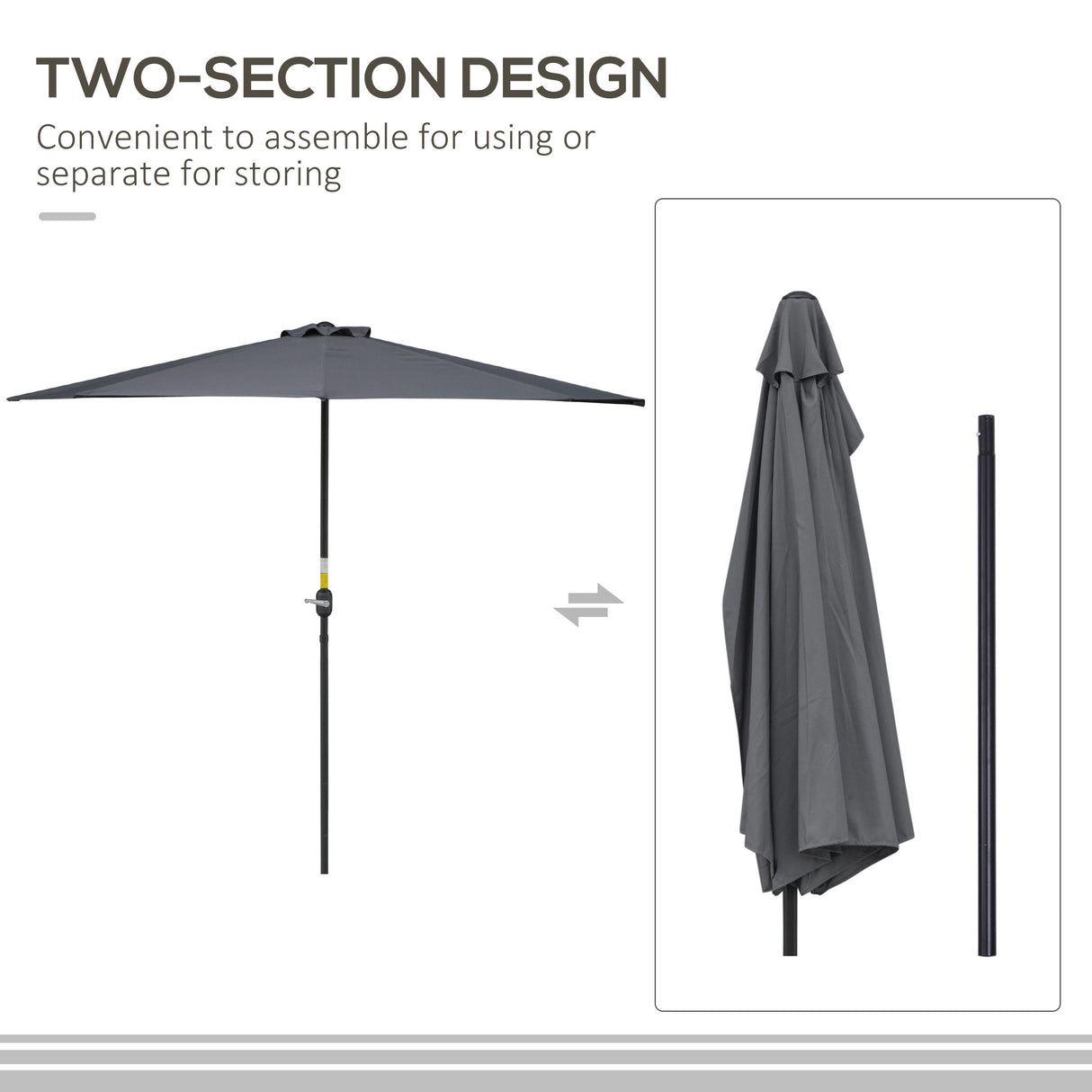 Polyester Half Parasol Umbrella 293cm Wide x 150cm Depth - Velmora