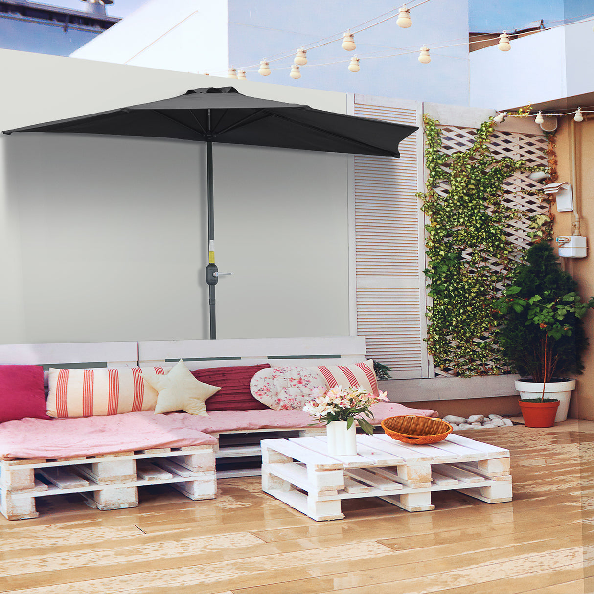 Polyester Half Parasol Umbrella 293cm Wide x 150cm Depth - Velmora