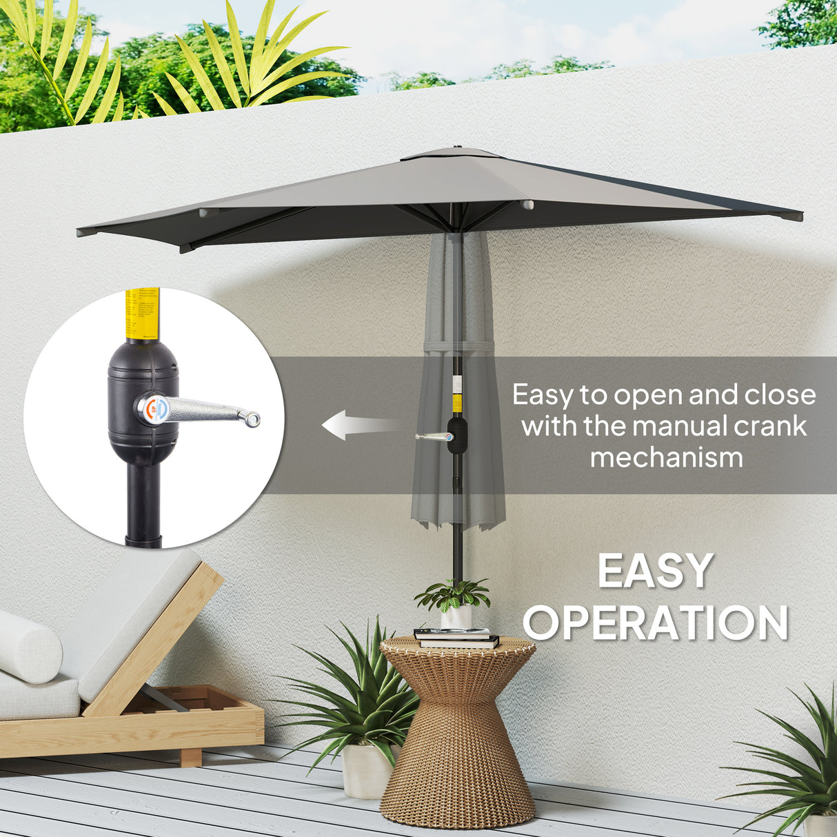 Polyester Half Parasol Umbrella 293cm Wide x 150cm Depth - Velmora