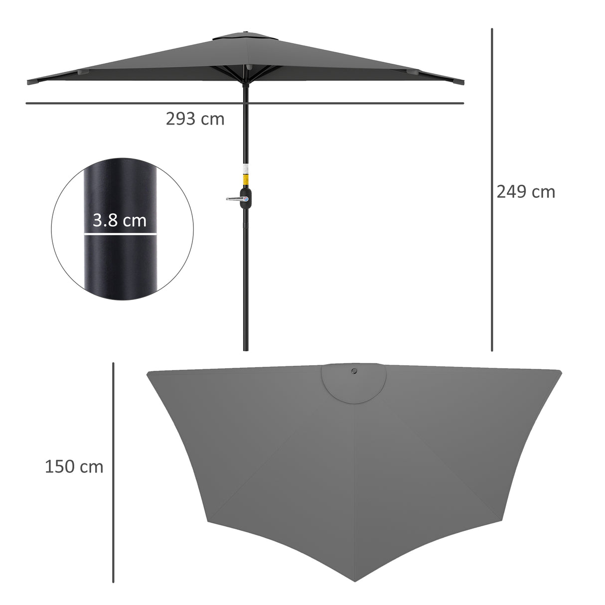 Polyester Half Parasol Umbrella 293cm Wide x 150cm Depth - Velmora