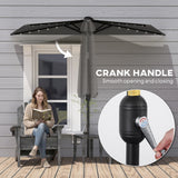 Polyester Half Parasol Umbrella With 25 Solar LED Light 265cm Wide x 135cm Depth - Velmora