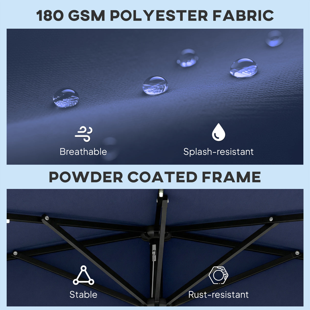 Polyester Half Parasol Umbrella With 25 Solar LED Light 265cm Wide x 135cm Depth - Velmora