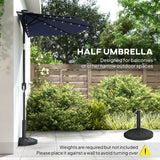 Polyester Half Parasol Umbrella With 25 Solar LED Light 265cm Wide x 135cm Depth - Velmora