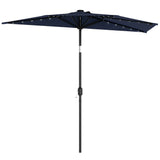 Polyester Half Parasol Umbrella With 25 Solar LED Light 265cm Wide x 135cm Depth - Velmora