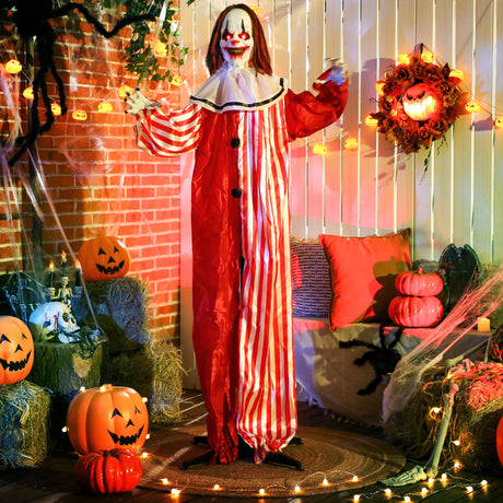 Polyester Halloween Animated Clown 165cm High With Glowing Eyes - Velmora
