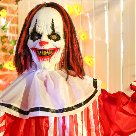 Polyester Halloween Animated Clown 165cm High With Glowing Eyes - Velmora