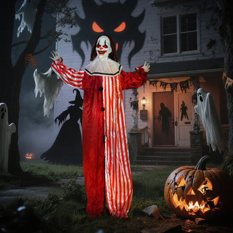 Polyester Halloween Animated Clown 165cm High With Glowing Eyes - Velmora