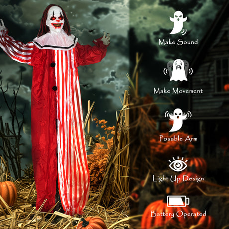 Polyester Halloween Animated Clown 165cm High With Glowing Eyes - Velmora