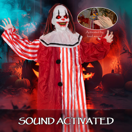 Polyester Halloween Animated Clown 165cm High With Glowing Eyes - Velmora