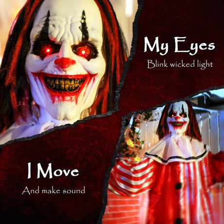 Polyester Halloween Animated Clown 165cm High With Glowing Eyes - Velmora