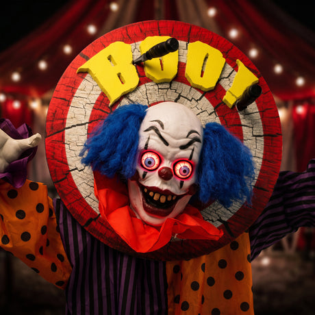 Polyester Halloween Animated Clown 167cm High With Glowing Eyes - Velmora
