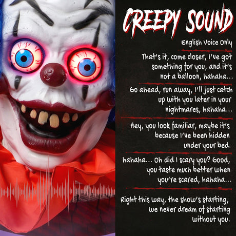Polyester Halloween Animated Clown 167cm High With Glowing Eyes - Velmora