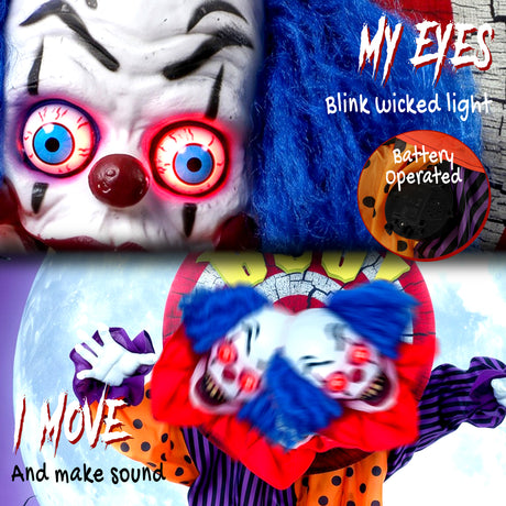 Polyester Halloween Animated Clown 167cm High With Glowing Eyes - Velmora