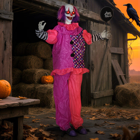 Polyester Halloween Animated Clown 175cm High With Glowing Eyes - Velmora