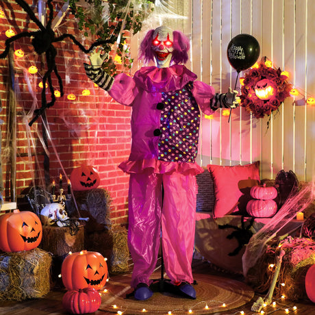 Polyester Halloween Animated Clown 175cm High With Glowing Eyes - Velmora