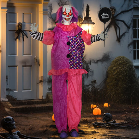 Polyester Halloween Animated Clown 175cm High With Glowing Eyes - Velmora