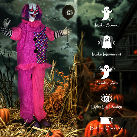 Polyester Halloween Animated Clown 175cm High With Glowing Eyes - Velmora