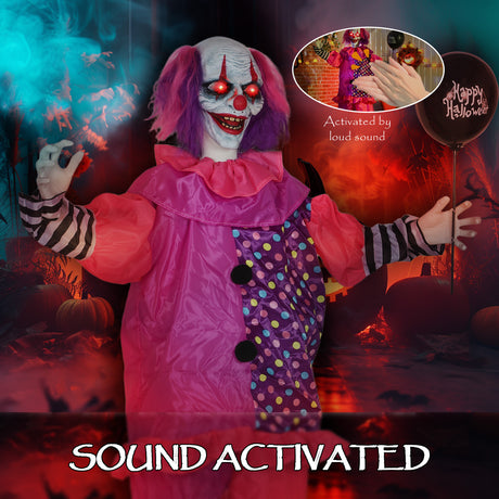 Polyester Halloween Animated Clown 175cm High With Glowing Eyes - Velmora