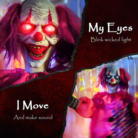 Polyester Halloween Animated Clown 175cm High With Glowing Eyes - Velmora