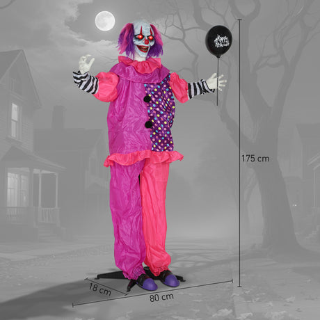 Polyester Halloween Animated Clown 175cm High With Glowing Eyes - Velmora