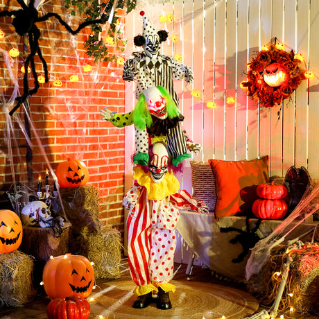 Polyester Halloween Animated Clown 180cm High With Glowing Eyes - Velmora