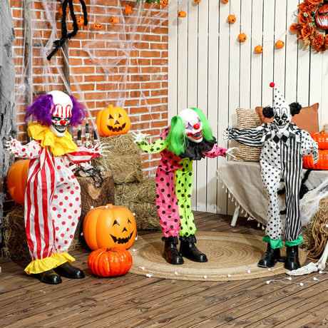 Polyester Halloween Animated Clown 180cm High With Glowing Eyes - Velmora