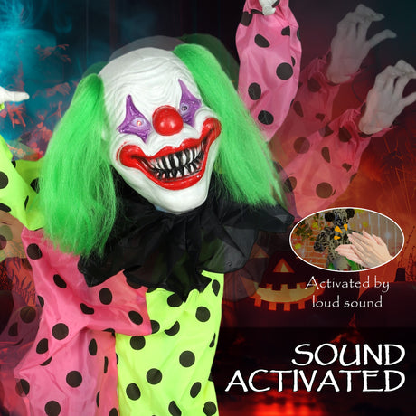 Polyester Halloween Animated Clown 180cm High With Glowing Eyes - Velmora