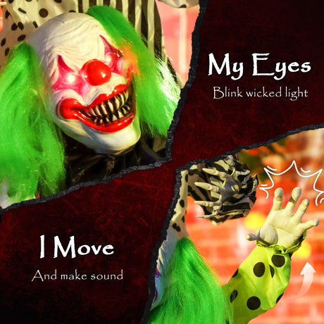 Polyester Halloween Animated Clown 180cm High With Glowing Eyes - Velmora