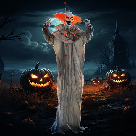 Polyester Halloween Clown 183cm High With Glowing Eyes - Velmora