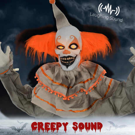Polyester Halloween Clown 183cm High With Glowing Eyes - Velmora