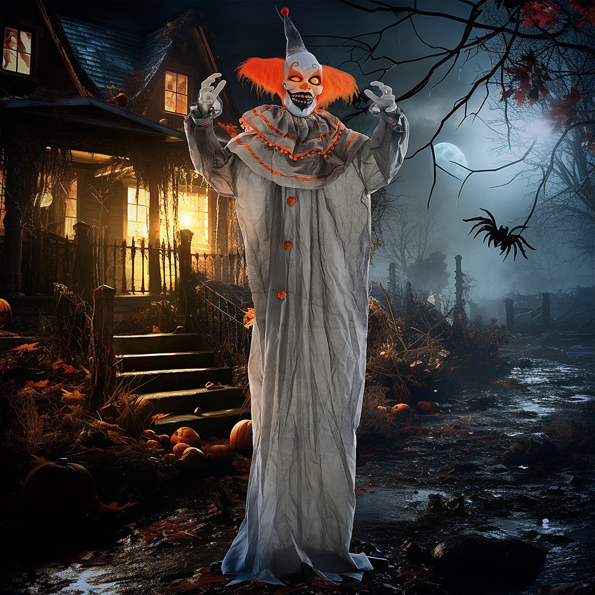 Polyester Halloween Clown 183cm High With Glowing Eyes - Velmora