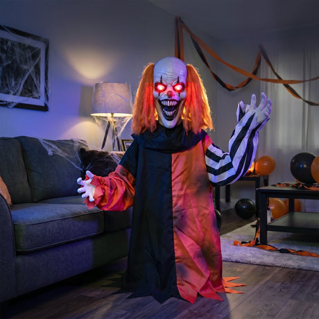Polyester Halloween Face Changing Clown 85cm High With Glowing Eyes - Velmora