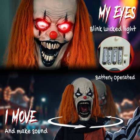 Polyester Halloween Face Changing Clown 85cm High With Glowing Eyes - Velmora