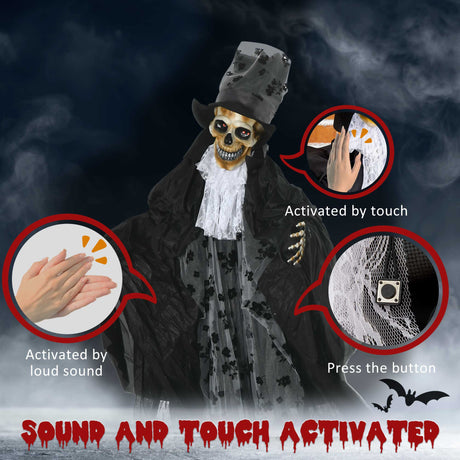Polyester Halloween Ghost Bridegroom 189cm High With Glowing Eyes - Velmora