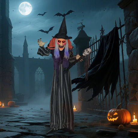 Polyester Halloween Lifelike Moving Witch 160cm High With Glowing Eyes - Velmora