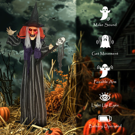 Polyester Halloween Lifelike Moving Witch 160cm High With Glowing Eyes - Velmora
