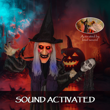 Polyester Halloween Lifelike Moving Witch 160cm High With Glowing Eyes - Velmora