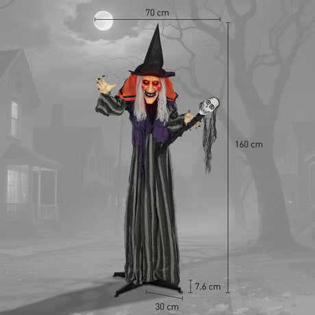 Polyester Halloween Lifelike Moving Witch 160cm High With Glowing Eyes - Velmora