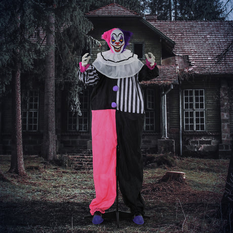 Polyester Halloween Scary Laughing Clown 173cm High With Glowing Eyes - Velmora